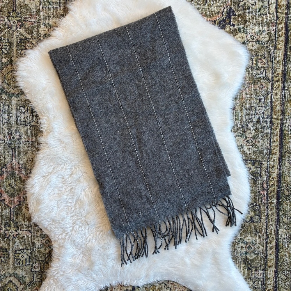 Foxford Woollen Mills 100% Lambswool Grey Pinstripe Scarf Made in Ireland NWT
